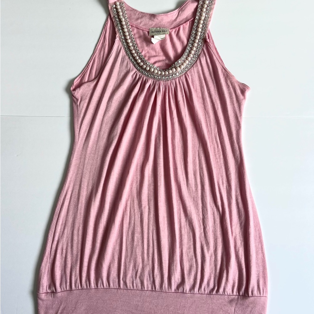 Vintage Y2K Pink Beaded / Embellished High Neck Sleeveless Tank Top